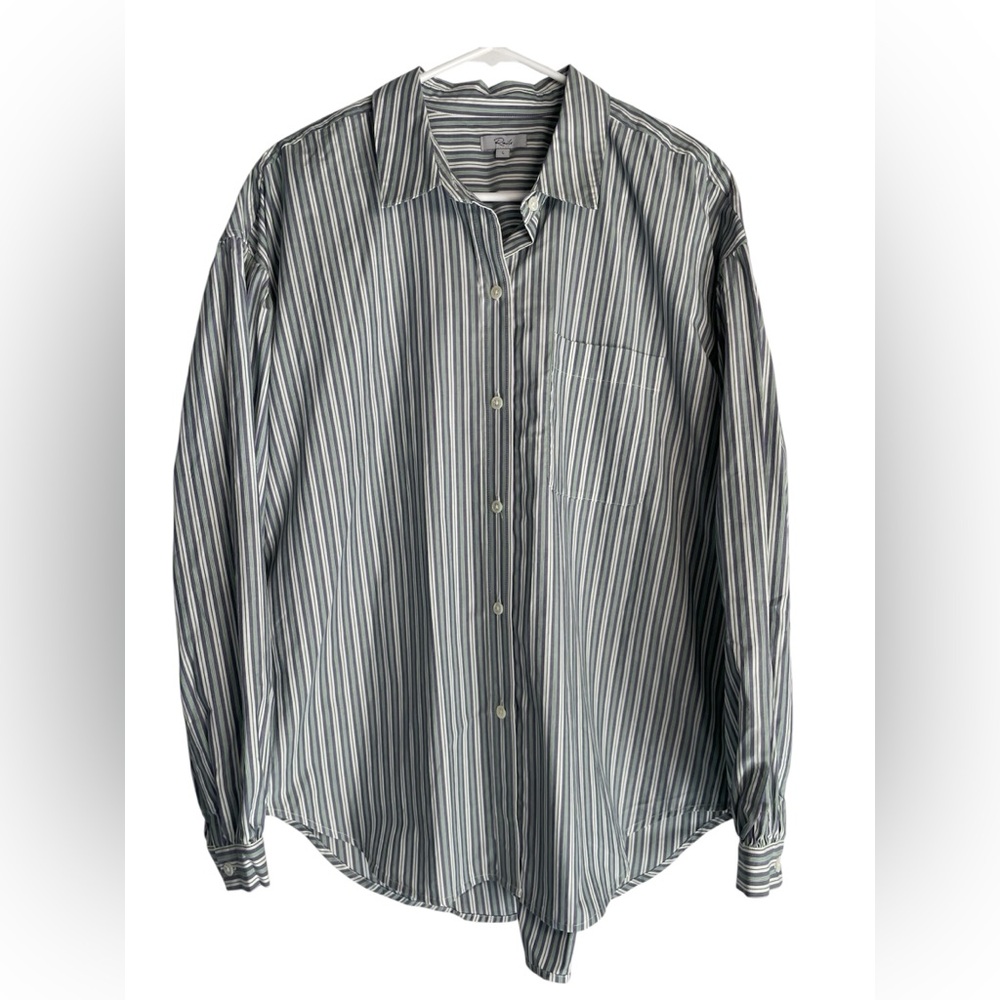 Rails Janae Bank Stripe Blue and Green Cotton Balloon Sleeve Shirt Size Large - Picture 3 of 13